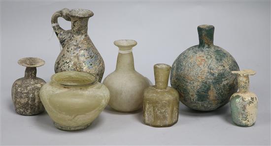 A collection of seven small Romano-Persian glass vessels